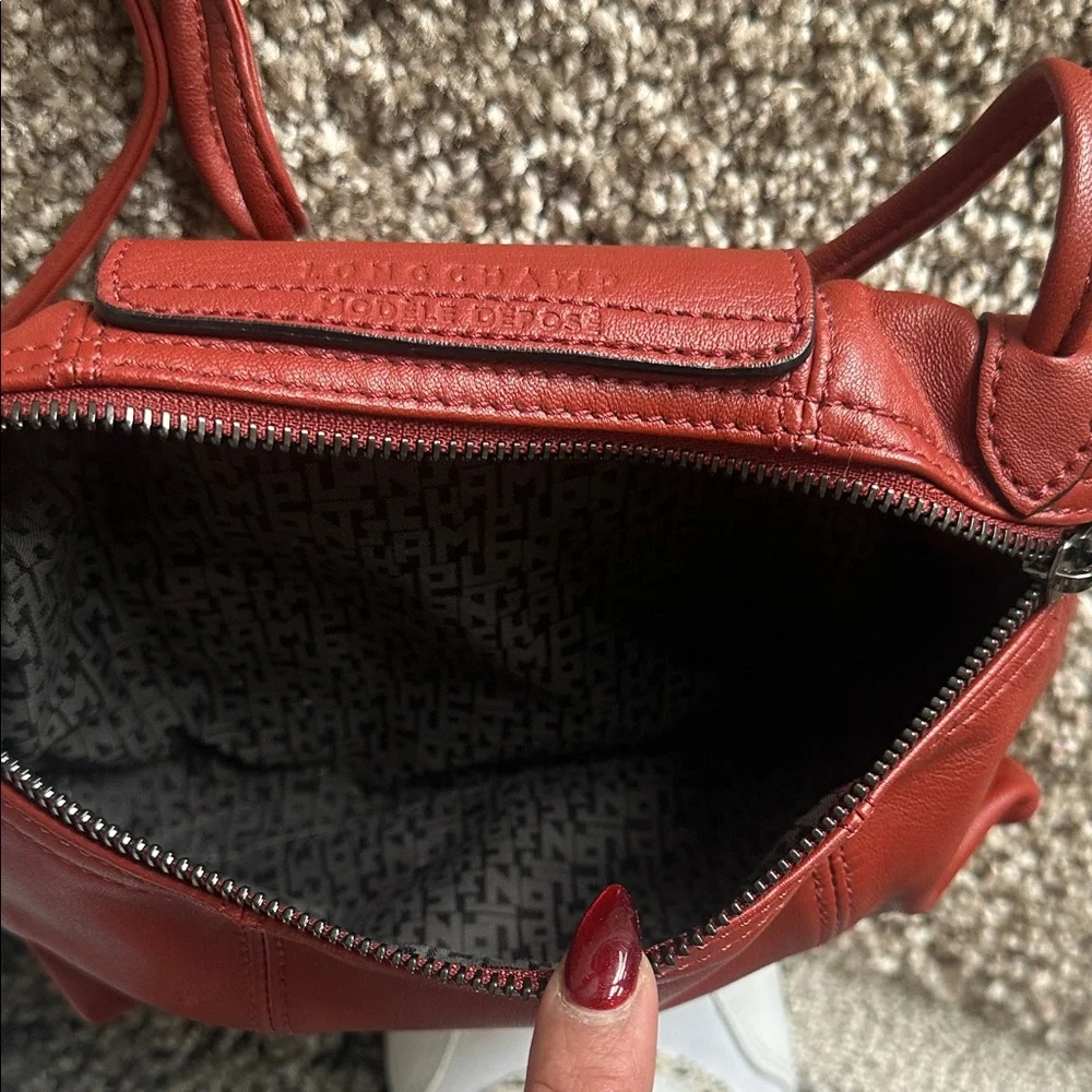Longchamp Le Pilage Cuir Red Leather Crossbody Bag - Picture 7 of 9